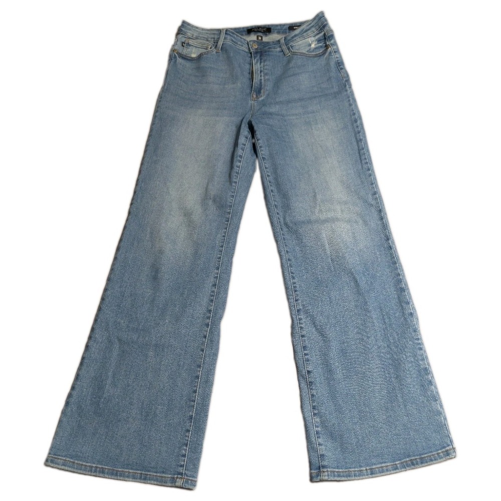 Judy Blue Womens Wide Leg Jeans Size 31 / 13 High Waist Distressed Denim JB88354